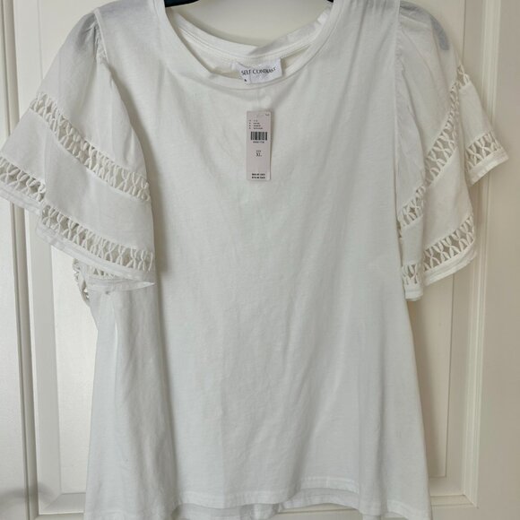 🌸🩷ANTHROPOLOGIE SELF CONTRAST Flutter Sleeve Cutwork Top White NWT XL 🩷🌸 - Picture 4 of 6